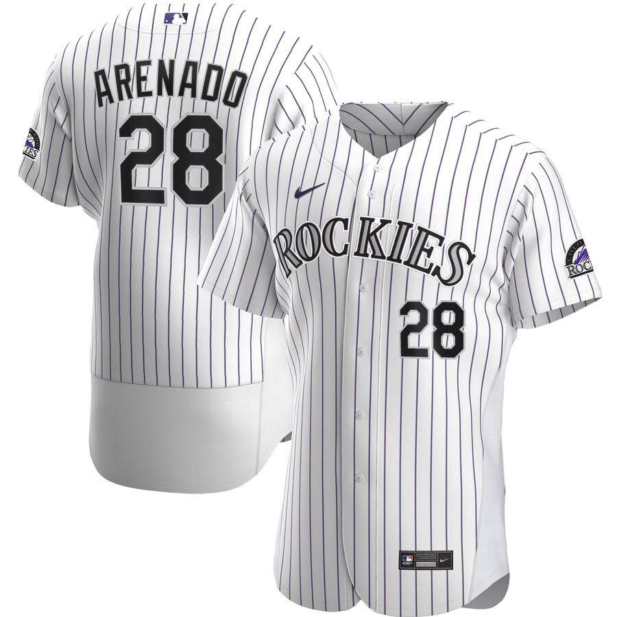 Colorado Rockies #28 Nolan Arenado Men Nike White Home 2020 Authentic Player MLB Jersey